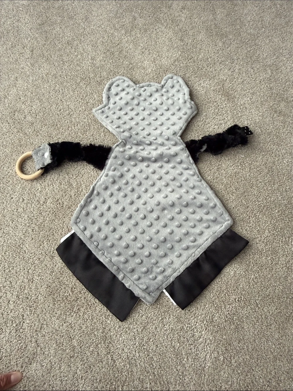 Grey Raccoon Comforter lovey Teether for Kids homemade